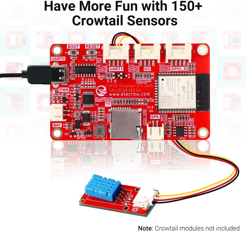 ELECROW ESP32 Display 320×240, 2.4 Inch HMI Touch Screen SPI TFT LCD Touchscreen with Acrylic Case, 32-Bit LX6 Dual-Core Processor, Up to 240MHz, Compatible with Arduino, LVGL, PlatformIO, MicroPython - Image 4